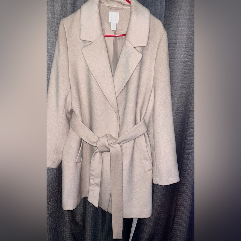 H&M Beige Belted Wool-Blend Pea Coat - Picture 3 of 5